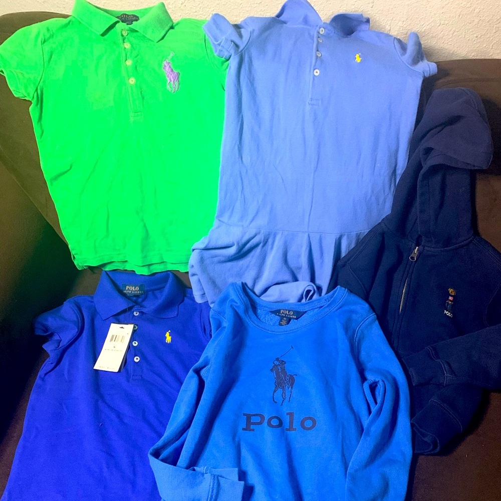 Ralph Lauren Polo girls size 6 tops (Lot of 4) shirts and dress. BLUE NWT SOLD.